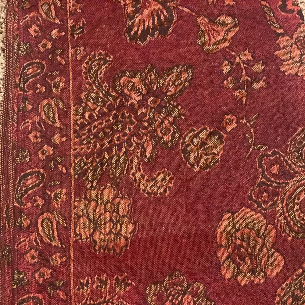 Pashmina Paisley Floral Scarf Deep Red Orange NWT Fringe Wrap Shawl Artsy